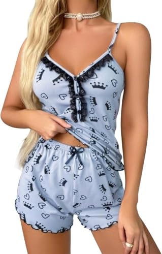 Image of HOTSO Womens Summer Pyjamas Set Printed Pattern Camisole Casual Sleeveless