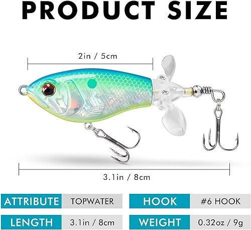 TRUSCEND Top Water Lure with BKK Hooks, Whopper for Freshwater or Saltwater, Floating Bass Catfish Pike Bait, Wobble Surface Teaser, Fishing Gifts for Men - Image 6