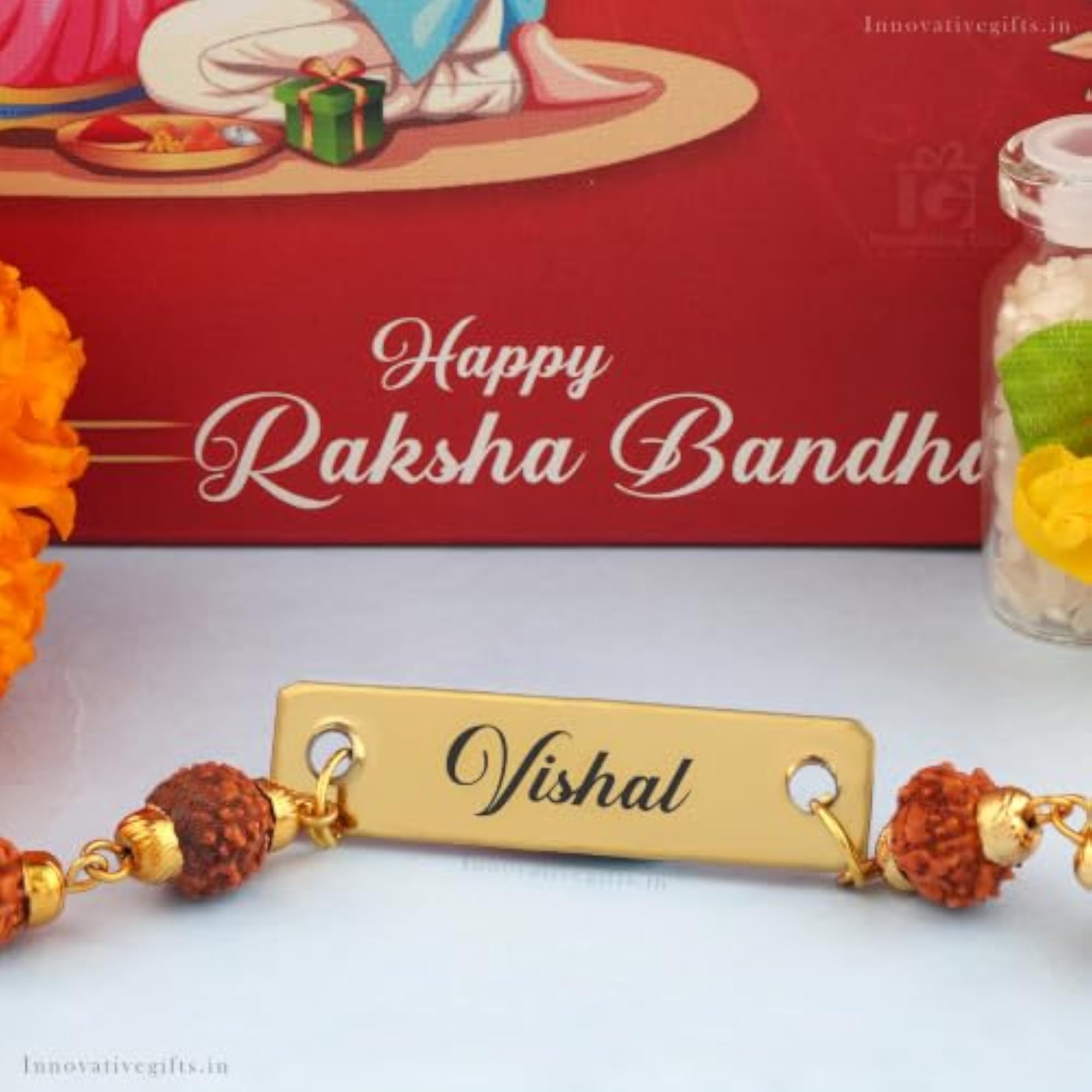 Personalized Rakhi with Name Bracelet for Brother, Trendy Design