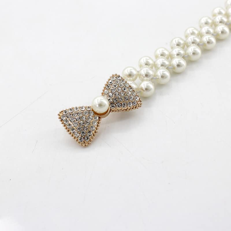 Xiyantiji Dress Belts Rhinestone Pearl Belt for Wedding Dress Shirt Elastic Waist Chains for Women Girls Bow Tie Bridal Belt3