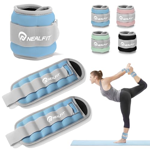 NEALFIT Ankle Weights 1/2/3/4/6/10 LBS for Men Women Kids, Leg Arm Wrist Weights with Adjustable Strap for Running, Aerobics, Strength Training, Physical Therapy, Fitness (Haze Blue, 2 lbs x 2 (4LB Pair))