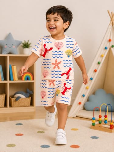 Image of THIIYA KIDS Boys Cotton Co-Ord Set | Printed T-Shirt & Shorts | Soft Comfortable Summer Wear for Kids