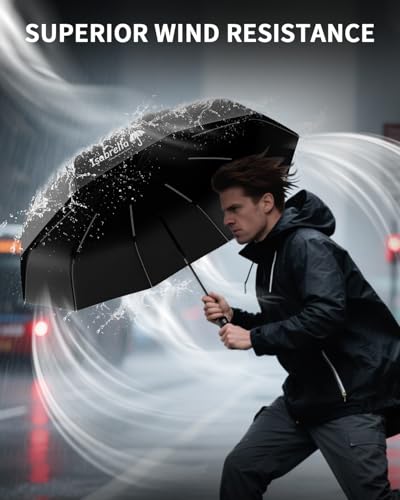 Image of ISABRELLA Umbrella for Women - 10-Rib Folding Umbrella with UV Protection, Black Coating, Wind & Rain Resistant, Safe Close Design, Durable, Lightweight, and Compact for Travel