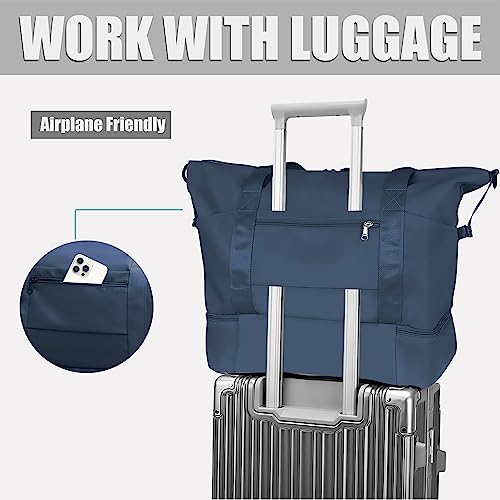 Mocare Travel Duffel Bag, Sports Gym Tote Carry On Bags For Women, Foldable Lightweight Overnight Shoulder Weekender Shopping Hospital Handbag With Shoes Compartment (Blue) #TOP2