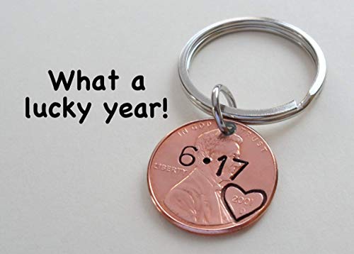 Jewelryeveryday Custom Hand Stamped Personalized Penny Keychain Initials With Heart Around Year & Other Options thumb #1