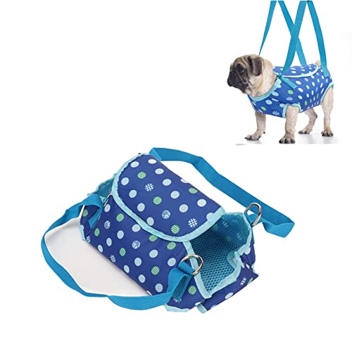 Arnés de Elevación para Perros, Transpirable, Lavable, Portátil, con Soporte de Cuerpo Completo, con Tiras Lumbares Dobles para Perros Viejos con Parálisis Discapacitados, Arneses de Chaleco (Azul)