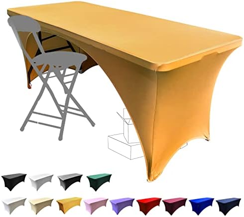 Dololoo Stretchable Tablecloths 4ft for Rectangle Tables with Open Back, Fitted Spandex Rectangular Patio Table Covers, Wedding, Party, Kitchen, Beauty Event Decoration (Black, 1 Pack-4ft)