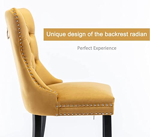Image of Virabit Velvet Upholstered Chairs Set of 6, Tufted Dining Chairs with Nailhead Back and Ring Pull Trim, Solid Wood for Kitchen /Bedroom /Dining Room (Gold)