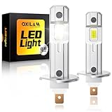 OXILAM H1 LED Light Bulb, 10X Brighter 6500K White, Anti-Flicker, 60,000Hrs Lifespan, Plug and Play, IP68, H1/H1LL Fog Compatible with Cars Trucks SUVs, Pack of 2