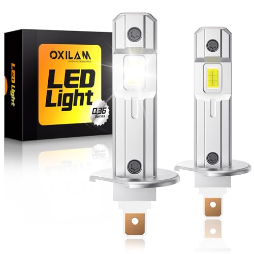 OXILAM H1 LED Light Bulb, 10X Brighter 6500K White, Anti-Flicker, 60,000Hrs Lifespan, Plug and Play, IP68, H1/H1LL Fog Compatible with Cars Trucks SUVs, Pack of 2