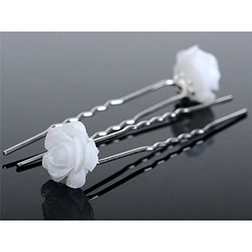 Akoak 20 Pcs Bridal Wedding Hair Pins, White Rose Flower Hair Pins #TOP1