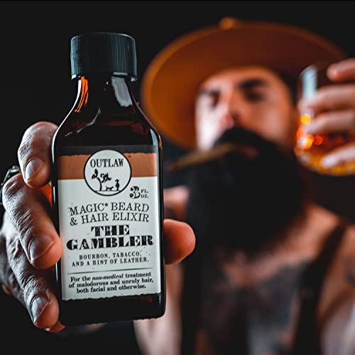 Outlaw Natural Beard Oil For The Whiskey Lover - The Gambler Beard & Hair Oil Smells Like Whiskey, Tobacco & Leather Scent - Natural Oils - Non-Comedogenic #TOP2