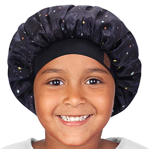 Hat Hut Gorro de satén para niños para dormir para cabello rizado, gorro de seda ajustable para bebé para dormir para niños pequeños, Dinosaurio, 1-8 Years