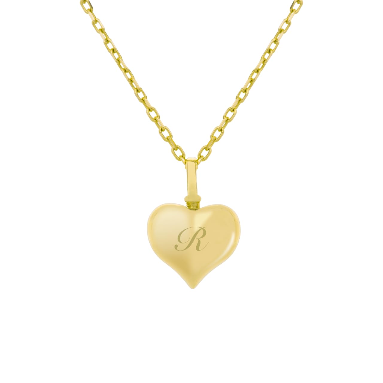Solid Gold Puffy Heart Pendant 14K or 18K Cremation Jewelry for Ashes Holder Memorial Puffy Heart Urn Necklace, Human Ashes Cremation Women Pendant (14k S, 14 Inches Type 2)