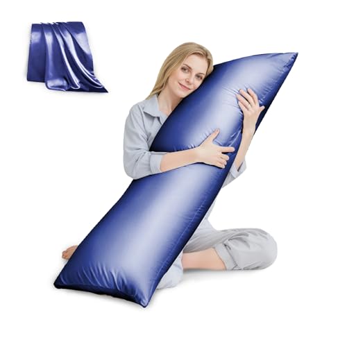 HUXMEYSON Body Pillow with Satin Pillowcase, Body Pillow for Adults, Navy Blue