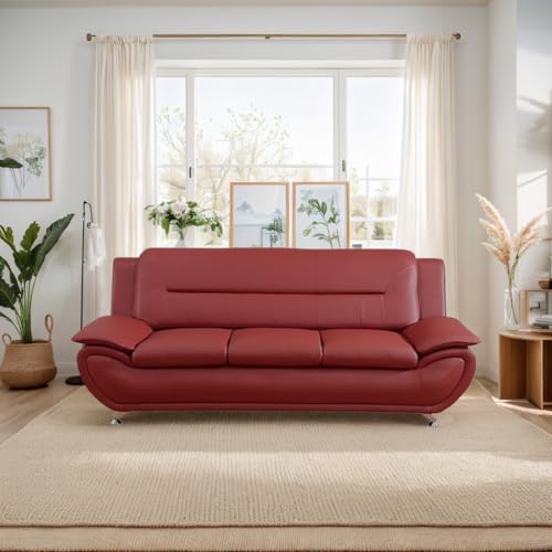 MOOLSUN Leather Living Room Sofa Set, Equipped with Metal Leg Support Pillow Top Armrests, Perfect for Living Rooms, Offices, and Lounges(Red,Sofa(3 Seater))