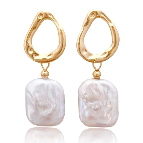 Baroque pearl earrings for Women cultured freshwater Pearl Stud hoop square statement earrings 14K Gold plated Drop Dangle Jewelry bridal wedding earrings birthday gift