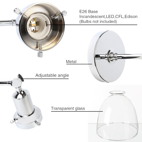 Image of PERMO Industrial Vintage Wall Sconce Chrome Wall Sconce with 6.7 inch Oval Dome Clear Glass Shade Light Lamp Fixture