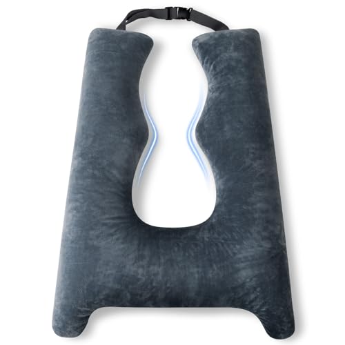 FAIORD Car Pillow for Kids, Travel Pillow with Adjustable Strap, U-Shaped Pillow for Adults and Children to Support Head and Body Road Trip Essentials (Gray)