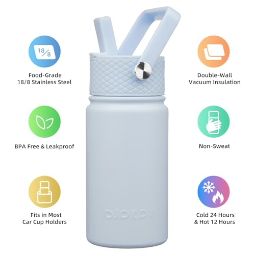 Image of BJPKPK Insulated Water Bottle, 15oz Stainless Steel with Straw Lid