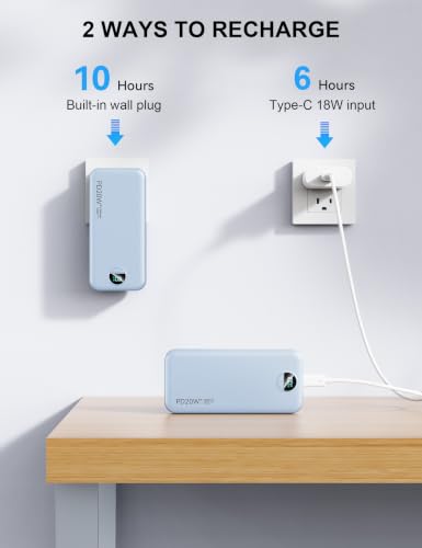 Image of Nusyddy Portable Charger 20000mAh PD20W w /Built-in Cables & Wall Plug Blue | PD20W Fast Charging, High Capacity, LED Display, Charge 5 Devices at once, TSA Approved, Compatible with iPhone /iPad /Samsung