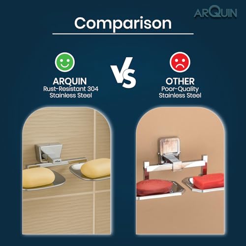 Image of ARQUIN ARQUIN Twin Soap Dish for Bathroom | Dual Soap Holder Bathroom Accessories Set | 304 Grade Stainless Steel Soap Dish | Soap Stand | Drainage Slots Soap Stand for Washbasin Aqua(Chrome)