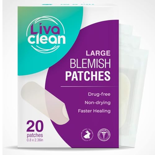 LivaClean 20CT Large Hydrocolloid Acne Patches - For Pore Spots Nose Face Cystic Pimple Zit Patch - Big Pimple Patches Hydrocolloid Bandages Strips Stickers Acne Patch XL Large