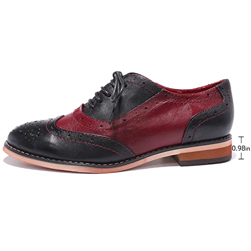 Image of Mona flying Womens Leather Wingtip Oxfords Brogue Shoes Lace-up Flats