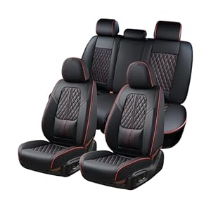 Coverado Car Seat Covers Full Set, 5 Seats Front Seat Cover and Back Seat Covers for Cars, Automotive Seat Covers with Lumbar Support, Leather Waterproof Car Seat Protectors Universal for Cars Black