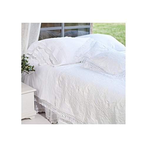 Kissenbezug Kissenhülle 'Ana' 45x45 cm mit Präge-Muster und Häkelspitze Landhaus Shabby Vintage Retro Antik Nostalgie Cover