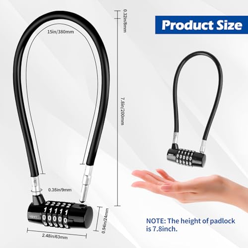 Image of Cable Locks with Combination,Steel Cable Rope Wire 5-Digit Combination Lock with Resettable Code for Bikes, Lockers, File Cabinets, Wardrobes, Small Fences,gate Lock, Pool Padlock.
