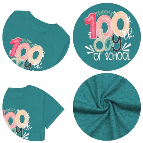Image of 100th Day of School Shirt for Women Teacher Graphic T-Shirt Funny Teach Short Sleeve Tee Tops