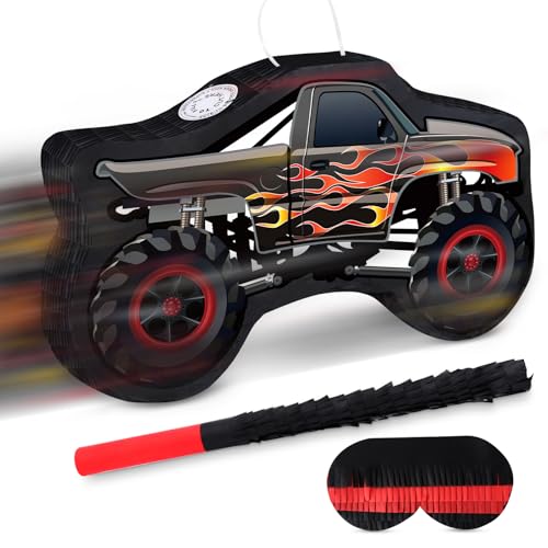 Hooqict Monster Truck Pinata Car Birthday Pinata with Blindfold and Bat Stick for Kids Boys Monster Truck Party Supplies Racing Car Construction Themed Party Decorations