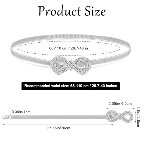 Rhinestone Belt For Formal Dress Women's Skinny Metal Waist Elastic Skinny Stretch Chain Formal Rhinestone Waist Belt For Women Girls Dresses Jeans(Silver, Gold)2