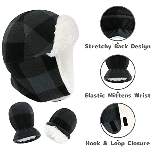 Olreco Toddler Winter Hat and Mittens Set Baby Winter Hat with Earflaps Toddler Warm Hats Sherpa Lined Baby Beanies Kids Cap4