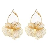 Dangle Flower Earrings for Women Statement Trendy Hoop Earring Floral Drop Earrings Jewelry (Gold)
