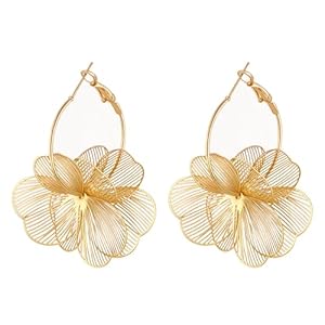 Dangle Flower Earrings for Women Statement Trendy Hoop Earring Floral Drop Earrings Jewelry