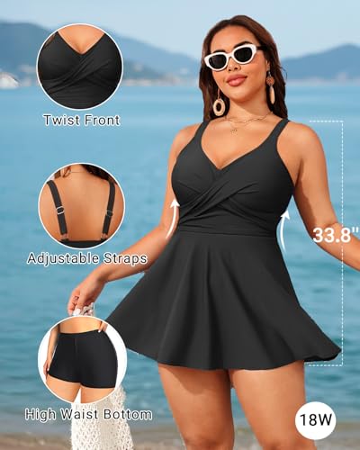 Image of Aqua Eve Plus Size Swim Dress - Two Piece Tankini Swimsuit Tummy Control Bathing Suit with Shorts 2025