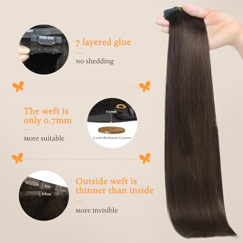 Image of DOORES Real Human Hair Extensions, Light Dark Brown, 16 Inch 110g 7pcs, Clip in, Seamless, Remy, Invisi Edge, Straight