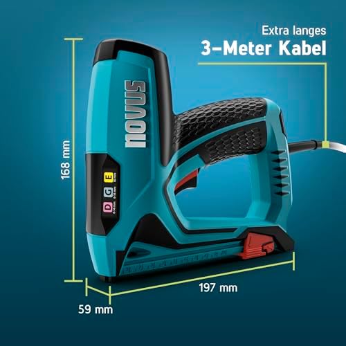Bild 5 - NOVUS TOOLS Elektrotacker J-151 Set mit 1200 Klammern │ Profi-Tacker und Nagelpistole mit Schlagkraftregulierung, Distanzanschlag und Unterlademechanik │ Für Flachdrahtklammern 6-14 mm und Nägel 16 mm