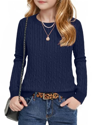 Image of Arshiner Girls Sweaters Long Sleeve Crew Neck Pullover Sweater Jumper Tops