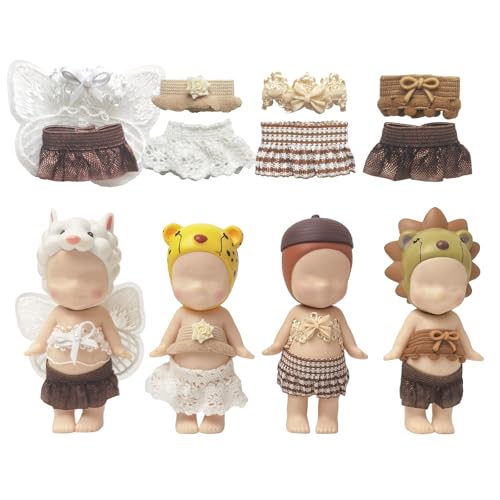 4 Sets Mini Doll Clothes for Sonny Angel fit for 3 Inch Collectible Dolls for Adult Collectors Includes Tops and Skirts for Display and Decoration (Creamy Latte Charm)