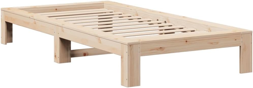 Solid Pine Wood Bed, 75 x 190 cm, Sturdy Bed Frame with Slatted Frame, Storage Space Under Lying Surface, Durable Single Bed for Bedroom, Mattress Not Included