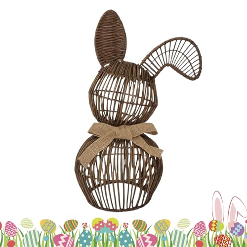 Conejo de Pascua de mimbre artificial para decorar tu mesa y jardín de primavera 2