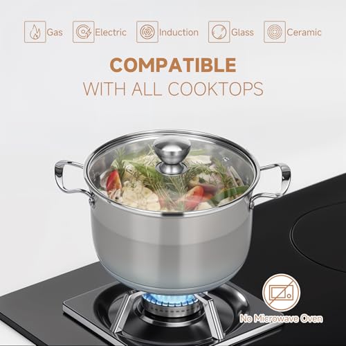 Ohtomber 8 Quart Stock Pot - Stainless Steel Large Cooking Induction Pot with Lid for Pasta, Soup, Spaghetti, Nonstick Thick Base Deep Stockpot, Kitchen Cookware for Stew, Simmer, Boiling, Canning - Thumbnail 5