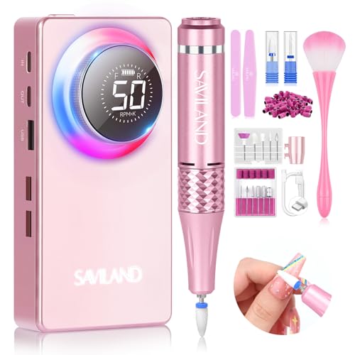 SAVILAND 50000RPM Professional Nail Drill: Pink Rechargeable Electric Nail File
