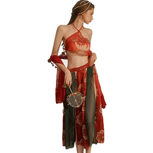 Vestido de Hanfu bordado para mujer sexy estilo chino perspectiva Cosplay de mujer (rojo) Cover