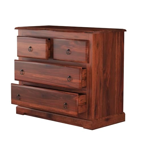 Image of Sheesham Wood Chest of Drawers 4 Drawers Wooden Dresser with Storage Organizer for Bedroom Living Room Home (Honey Finish)