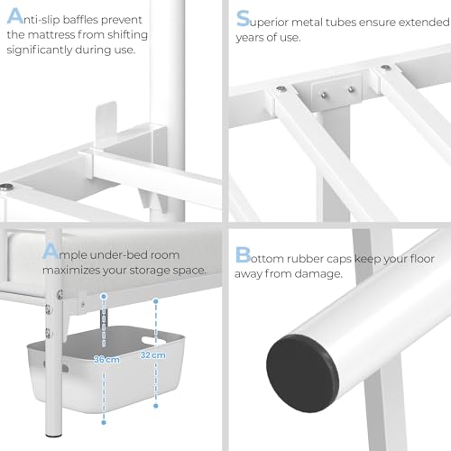 Miniatura 7 de Yaheetech Cama Doble Con Espacio Bajo Marco Metal Altura 32 Cm Cama Individual Con Cabecera Para Colchón De 135 X 190 Cm Blanco