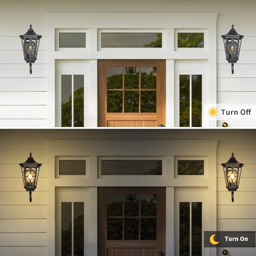 Image of 23 inch Outdoor Wall Light Fixtures,Exterior Waterproof Wall Lantern, Porch Sconces Lighting with E26 Socket & Water Ripple Glass Shades,Matte Black Outside Wall Lantern Light for House Front Door Garage